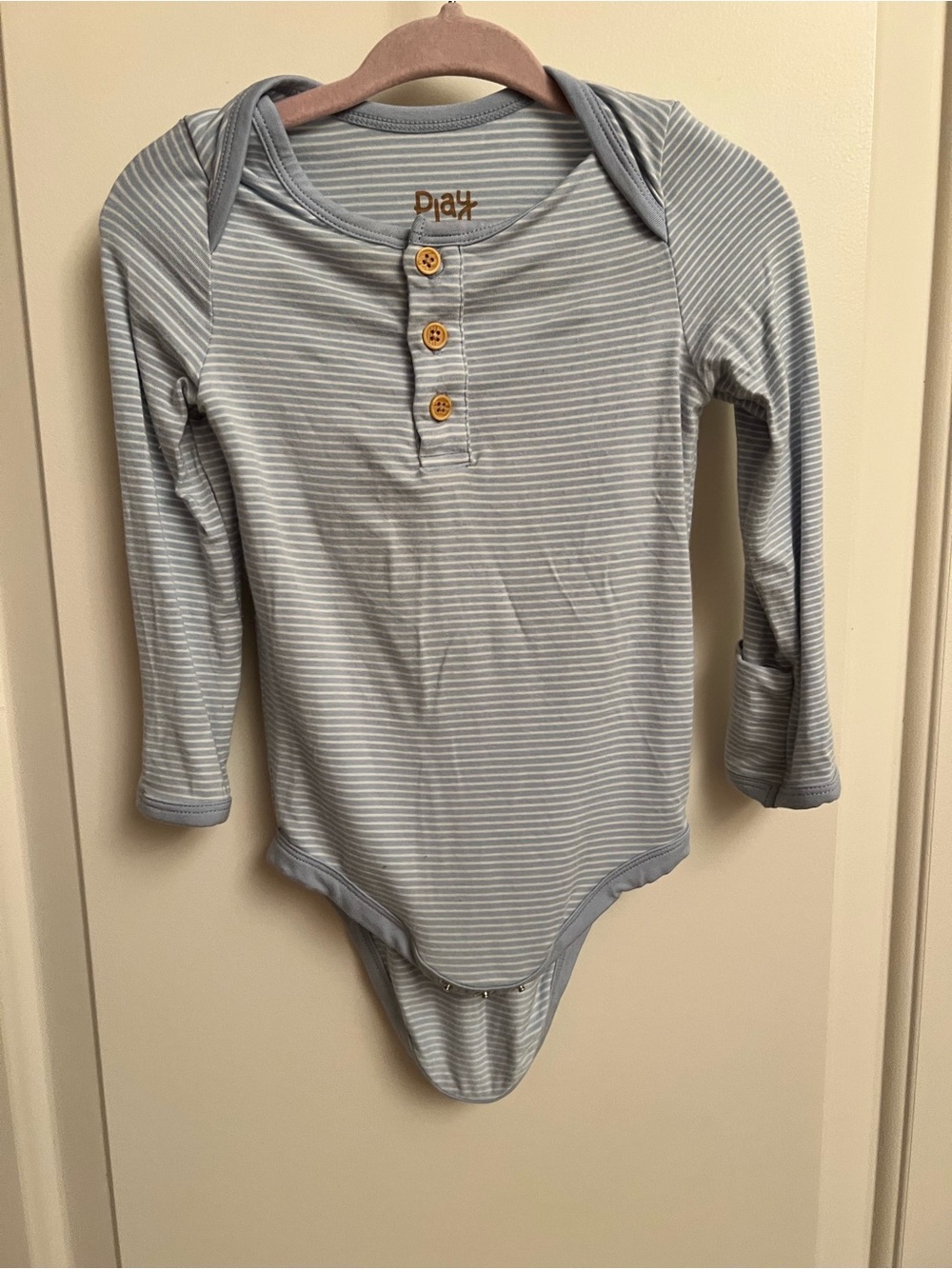 Little Sleepies Light Blue & White Stripe Long-Sleeve Henley One-Piece